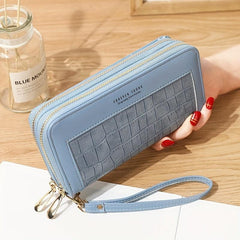 Stone Embossed Long Wallet Double Zipper Clutch Purse