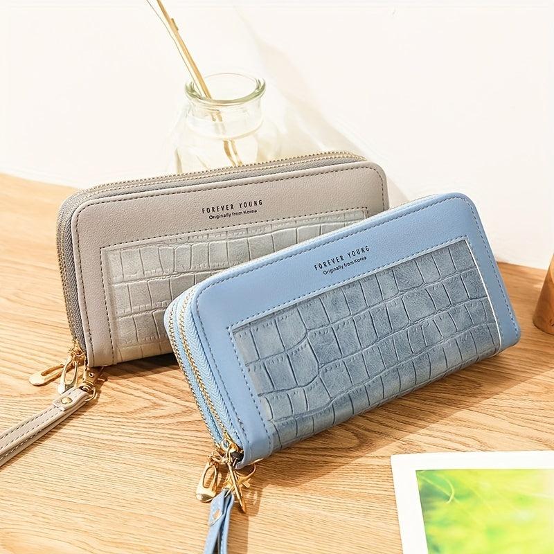 Stone Embossed Long Wallet Double Zipper Clutch Purse