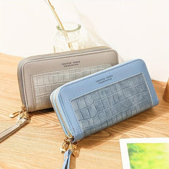 Stone Embossed Long Wallet Double Zipper Clutch Purse