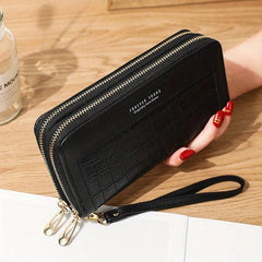 Stone Embossed Long Wallet Double Zipper Clutch Purse