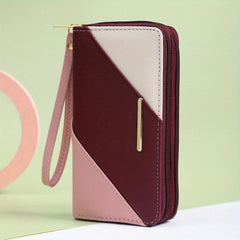 Large Capacity Colorblock Long Wallet Zipper Coin Purse Clutch