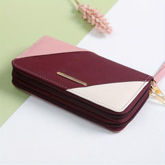 Large Capacity Colorblock Long Wallet Zipper Coin Purse Clutch