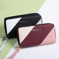 Large Capacity Colorblock Long Wallet Zipper Coin Purse Clutch