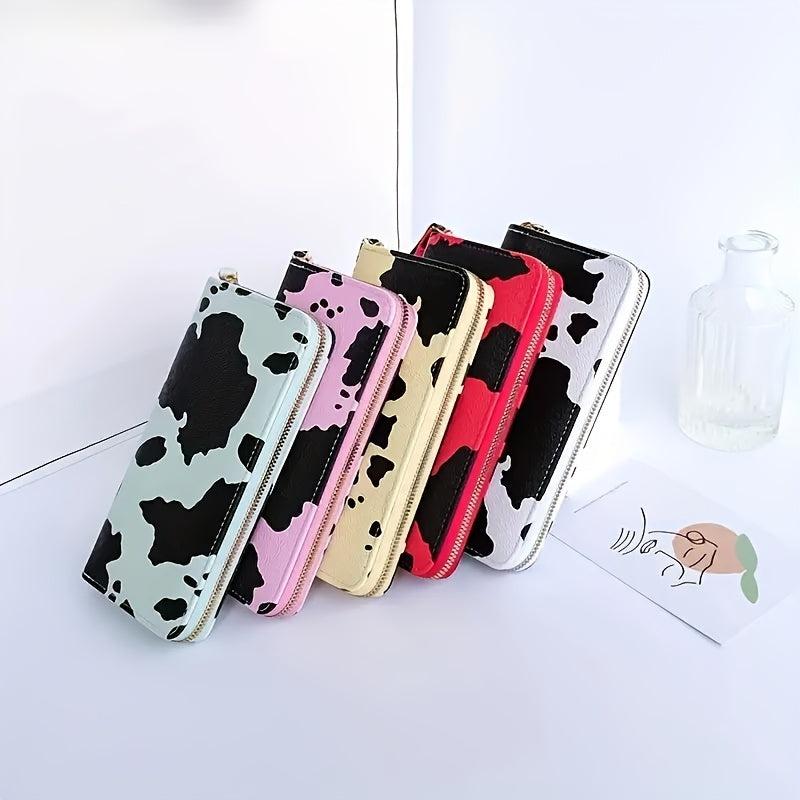 Cow Pattern Zipper Coin Purse Faux Leather Clutch Wallet