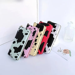 Cow Pattern Zipper Coin Purse Faux Leather Clutch Wallet