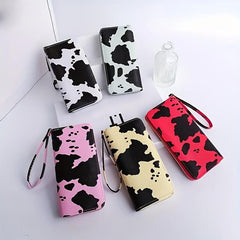 Cow Pattern Zipper Coin Purse Faux Leather Clutch Wallet