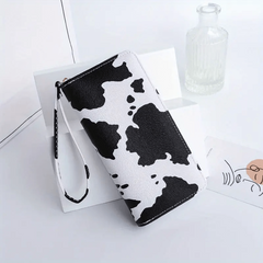 Cow Pattern Zipper Coin Purse Faux Leather Clutch Wallet