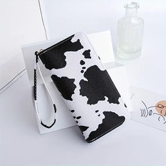 Cow Pattern Zipper Coin Purse Faux Leather Clutch Wallet