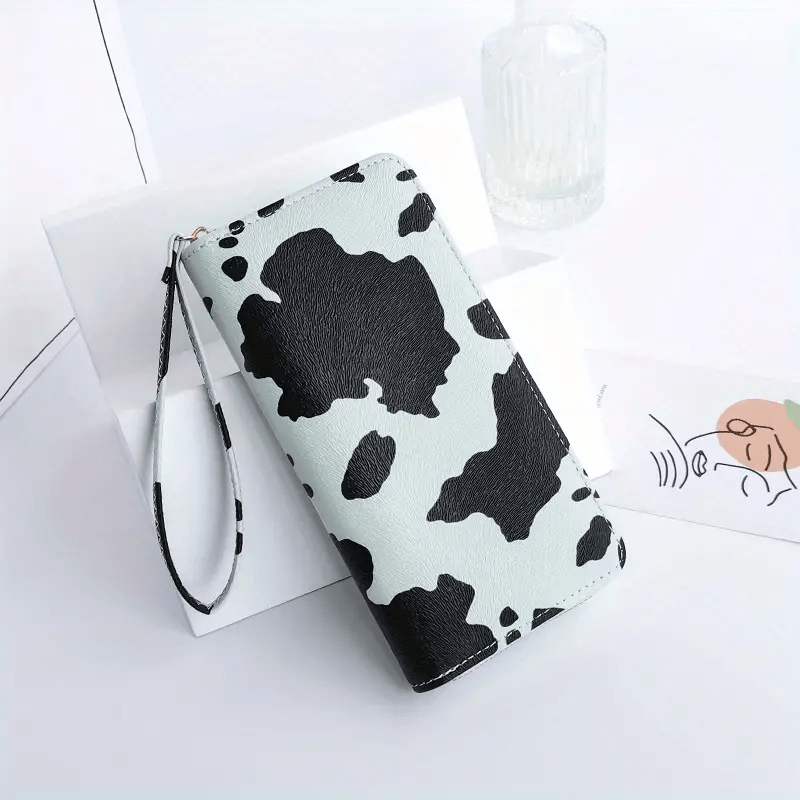 Cow Pattern Zipper Coin Purse Faux Leather Clutch Wallet