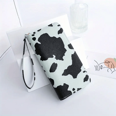 Cow Pattern Zipper Coin Purse Faux Leather Clutch Wallet