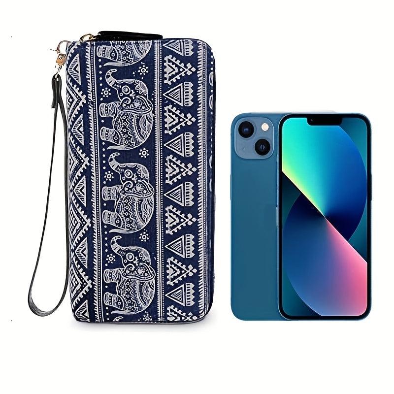 Mini Elephant Pattern Bohemian Handbag Canvas Retro Durable Zipper Wallet