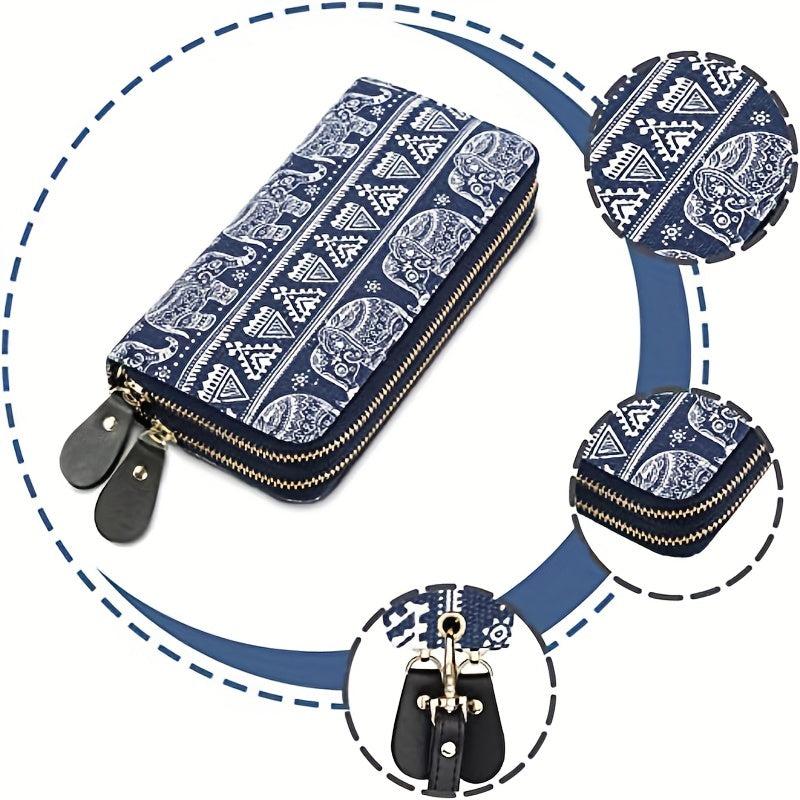Mini Elephant Pattern Bohemian Handbag Canvas Retro Durable Zipper Wallet