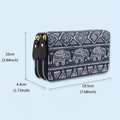 Mini Elephant Pattern Bohemian Handbag Canvas Retro Durable Zipper Wallet