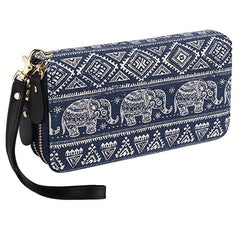 Mini Elephant Pattern Bohemian Handbag Canvas Retro Durable Zipper Wallet