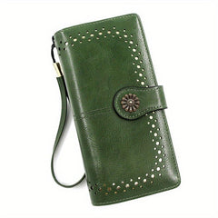 Vintage Long Wallet Large Capacity Coin Purse Clutch With Wristband