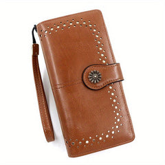 Vintage Long Wallet Large Capacity Coin Purse Clutch With Wristband