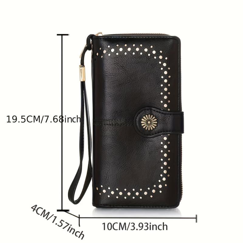 Vintage Long Wallet Large Capacity Coin Purse Clutch With Wristband