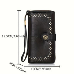 Vintage Long Wallet Large Capacity Coin Purse Clutch With Wristband