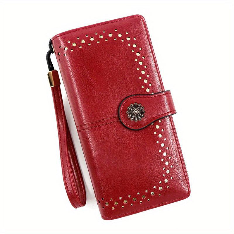 Vintage Long Wallet Large Capacity Coin Purse Clutch With Wristband