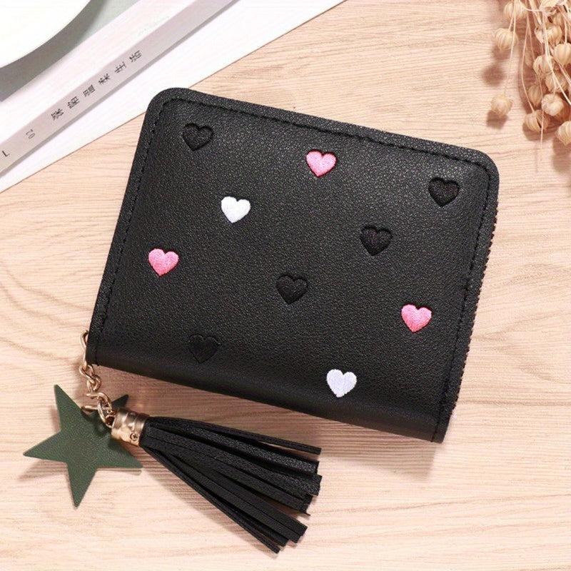 Colorful Love Embroidered Short Wallet Zipper Clutch Coin Purse