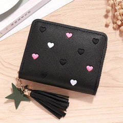 Colorful Love Embroidered Short Wallet Zipper Clutch Coin Purse