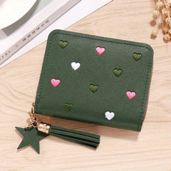 Colorful Love Embroidered Short Wallet Zipper Clutch Coin Purse