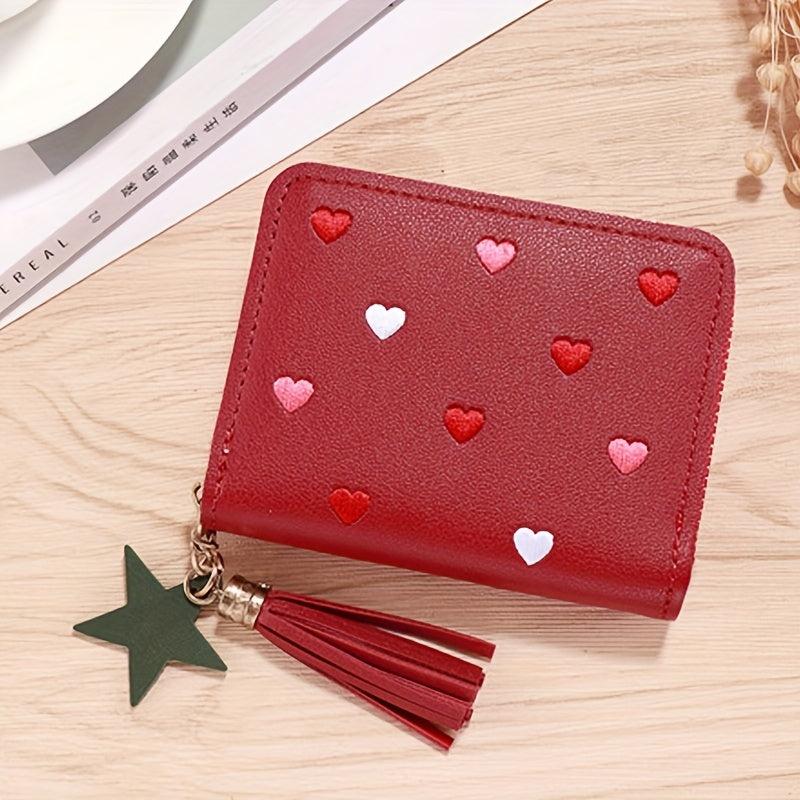 Colorful Love Embroidered Short Wallet Zipper Clutch Coin Purse