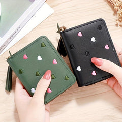 Colorful Love Embroidered Short Wallet Zipper Clutch Coin Purse