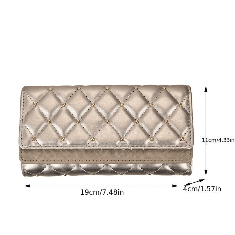 Women's Trifold Quilted Wallet Long Coin Purse Classy Clutch Handbag