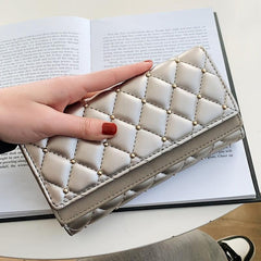 Women's Trifold Quilted Wallet Long Coin Purse Classy Clutch Handbag