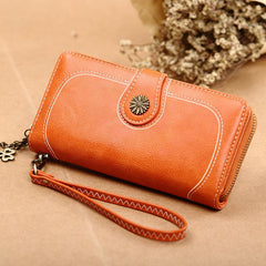 Faux Leather Long Zipper Wallet with Card Slots & ID Window