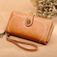 Faux Leather Long Zipper Wallet with Card Slots & ID Window