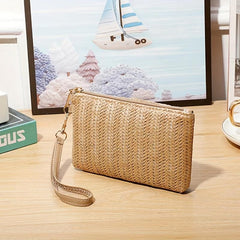 Straw Woven Clutch Wallet Braided Phone Purses Women's Square Zipper Handbags