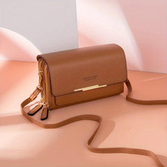 Mini Solid Flap Bag PU Casual Shoulder Bag With Zipper Pouch