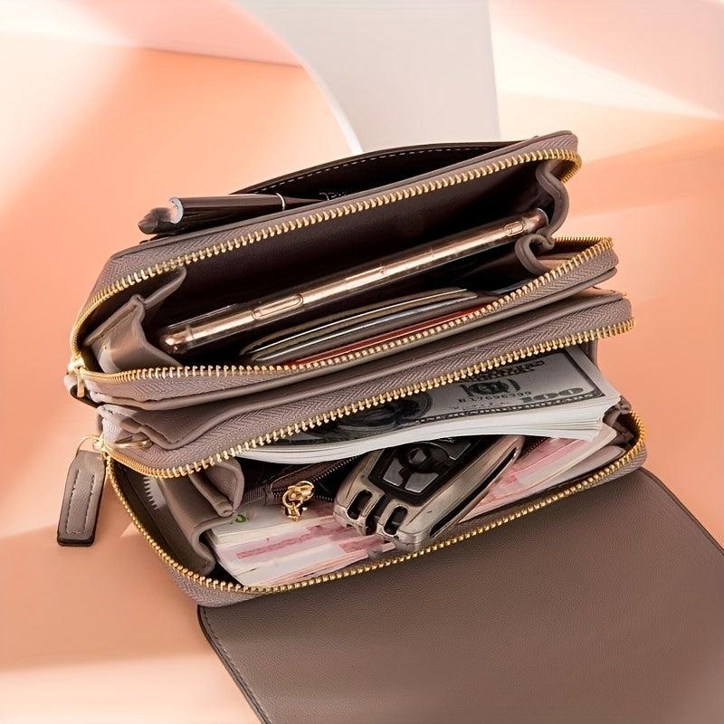 Mini Solid Flap Bag PU Casual Shoulder Bag With Zipper Pouch