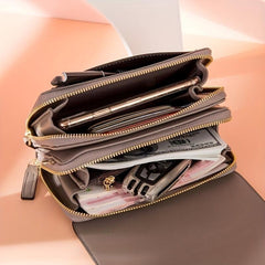 Mini Solid Flap Bag PU Casual Shoulder Bag With Zipper Pouch