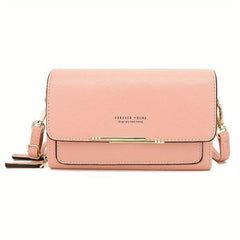 Mini Solid Flap Bag PU Casual Shoulder Bag With Zipper Pouch