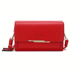 Mini Solid Flap Bag PU Casual Shoulder Bag With Zipper Pouch
