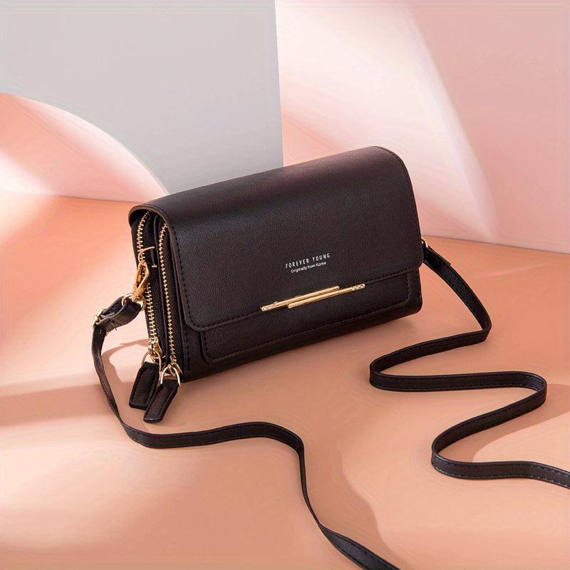 Mini Solid Flap Bag PU Casual Shoulder Bag With Zipper Pouch