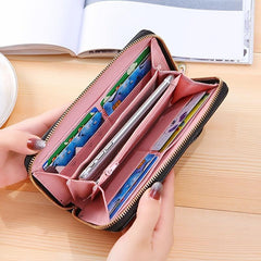 Flower Embroidered Long Wallet Zipper Coin Purse Credit Card Case