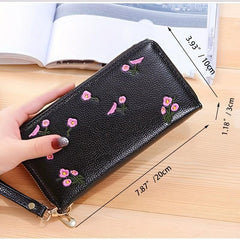 Flower Embroidered Long Wallet Zipper Coin Purse Credit Card Case
