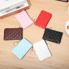 Argyle Embroidery Coin Purse Zipper Wallet Keychain Card Case