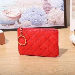 Argyle Embroidery Coin Purse Zipper Wallet Keychain Card Case