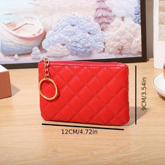 Argyle Embroidery Coin Purse Zipper Wallet Keychain Card Case