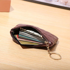 Argyle Embroidery Coin Purse Zipper Wallet Keychain Card Case