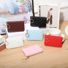 Argyle Embroidery Coin Purse Zipper Wallet Keychain Card Case