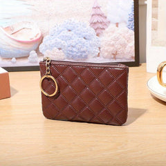 Argyle Embroidery Coin Purse Zipper Wallet Keychain Card Case