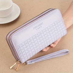Double Zipper Clutch Wallet Solid Plaid Embossed Purse Large Capacity Coin Purse