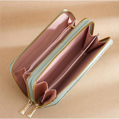 Double Zipper Clutch Wallet Solid Plaid Embossed Purse Large Capacity Coin Purse