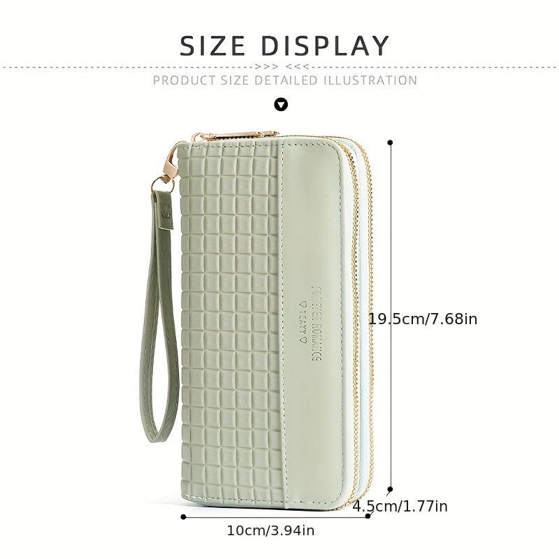 Double Zipper Clutch Wallet Solid Plaid Embossed Purse Large Capacity Coin Purse